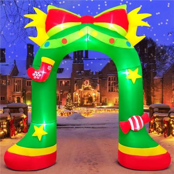 9FT Giant Christmas Inflatables Archway, Christmas Arch Blow up Decor, LED Light - Picture 1 of 6